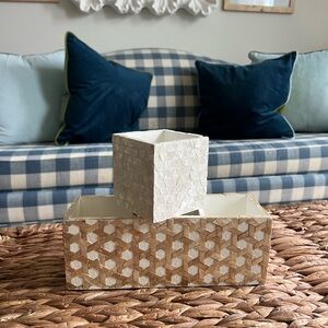 Capiz Patterned Cream and Tan Desk Accessories